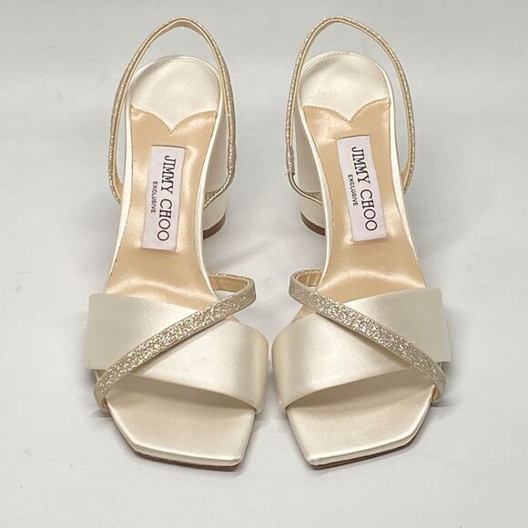 Jimmy Choo Plum Satin & Glitter Slingback Sandals size 37.5 - Picture 3 of 11